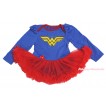 Royal Blue Long Sleeve Bodysuit Red Pettiskirt & Wonder Woman Print JS4496